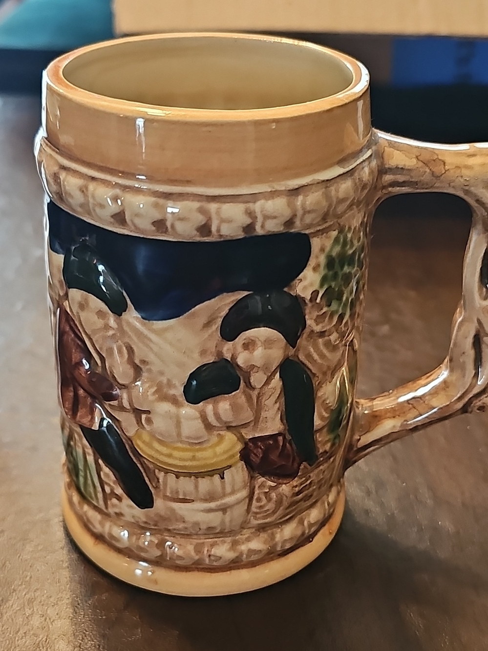 Hand-Painted Ceramic Beer Stein Mug in Cream and Tan